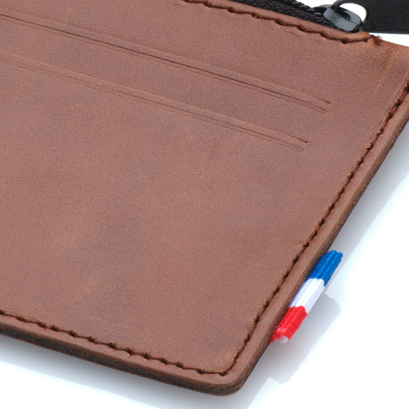 PHIL - Porte-monnaie horizontal zippé en cuir patiné - Chocolat
