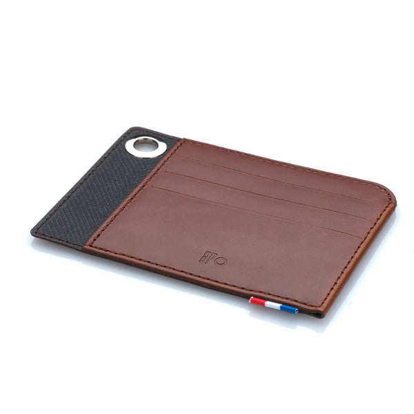 MAT - Porte-cartes horizontal à poche en cuir patiné - Chocolat
