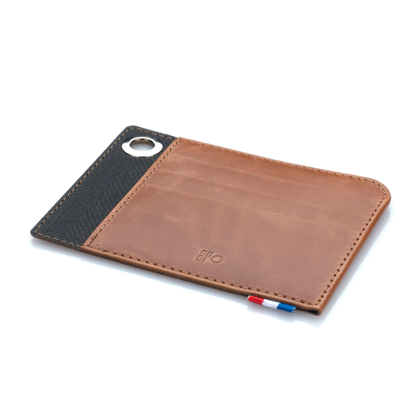 MAT - Porte-cartes horizontal à poche en cuir patiné - Cognac