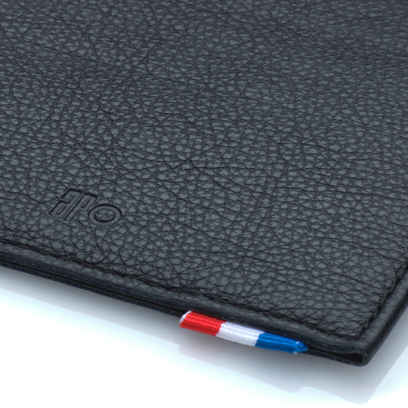 MAT - Porte-cartes horizontal à poche en cuir grainé - noir