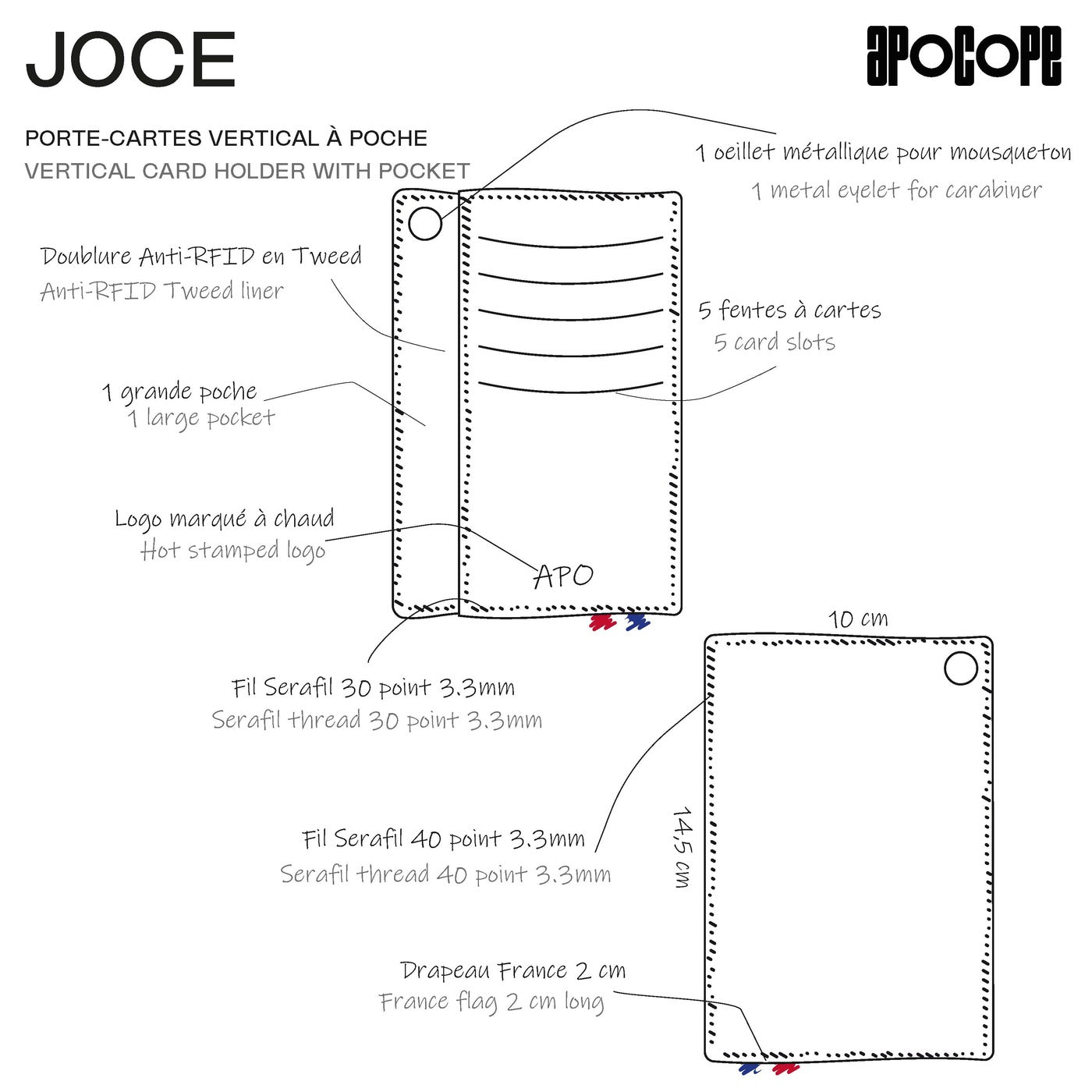 JOCE - Porte-cartes vertical à poche en cuir recyclé - Gris