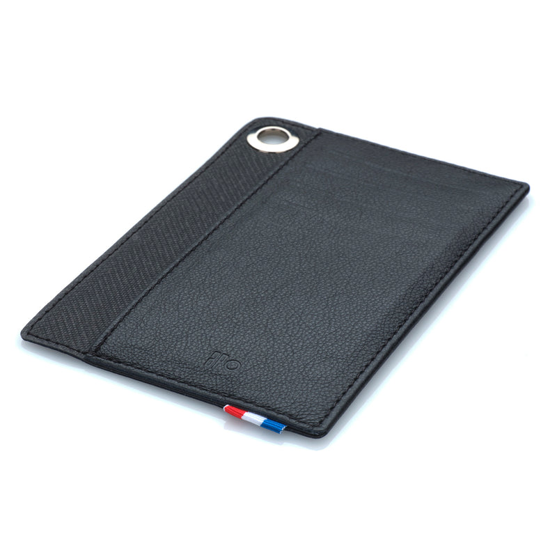 JOCE - Porte-cartes vertical à poche en cuir grainé - noir
