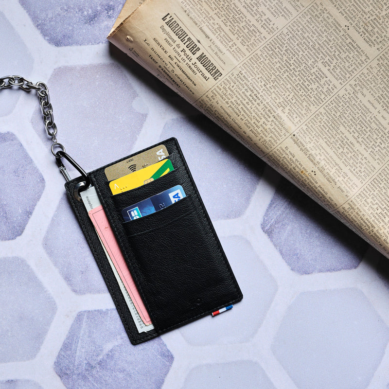 JOCE - Porte-cartes vertical à poche en cuir grainé - noir