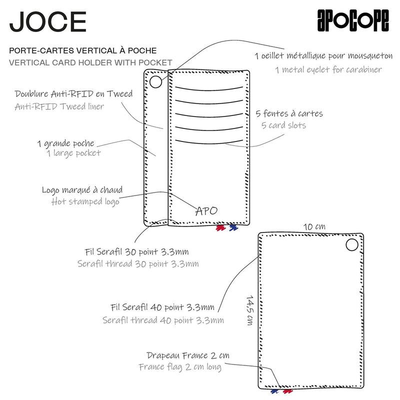 JOCE - Porte-cartes vertical à poche en cuir grainé - noir