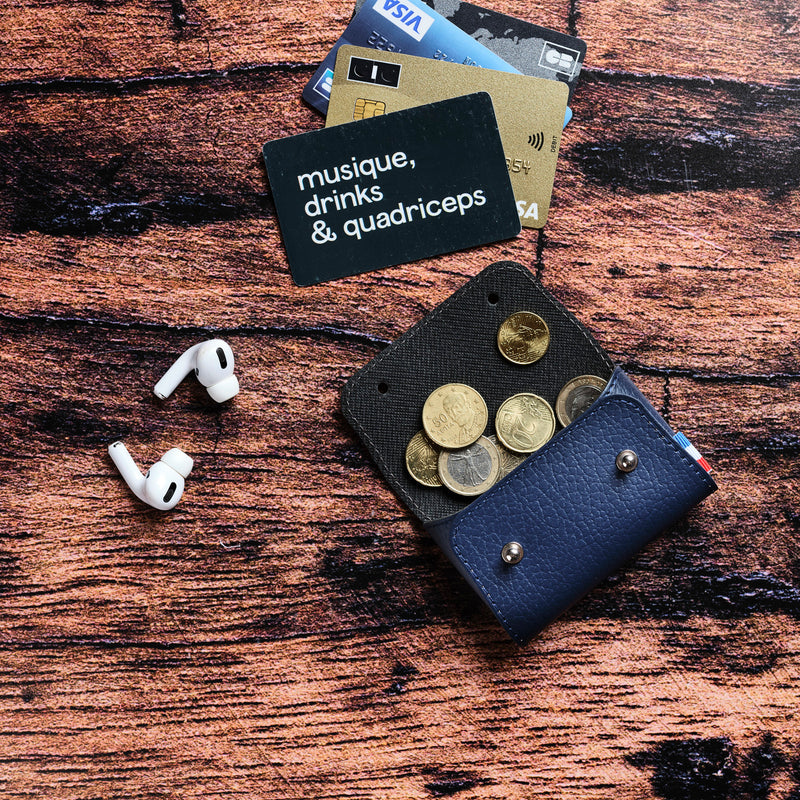 JEREM - Porte-monnaie et porte-cartes grande contenance en cuir recyclé - Bleu