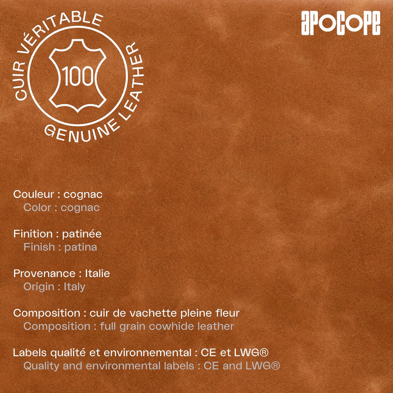 JEREM - Porte-monnaie et porte-cartes grande contenance en cuir patiné - Cognac