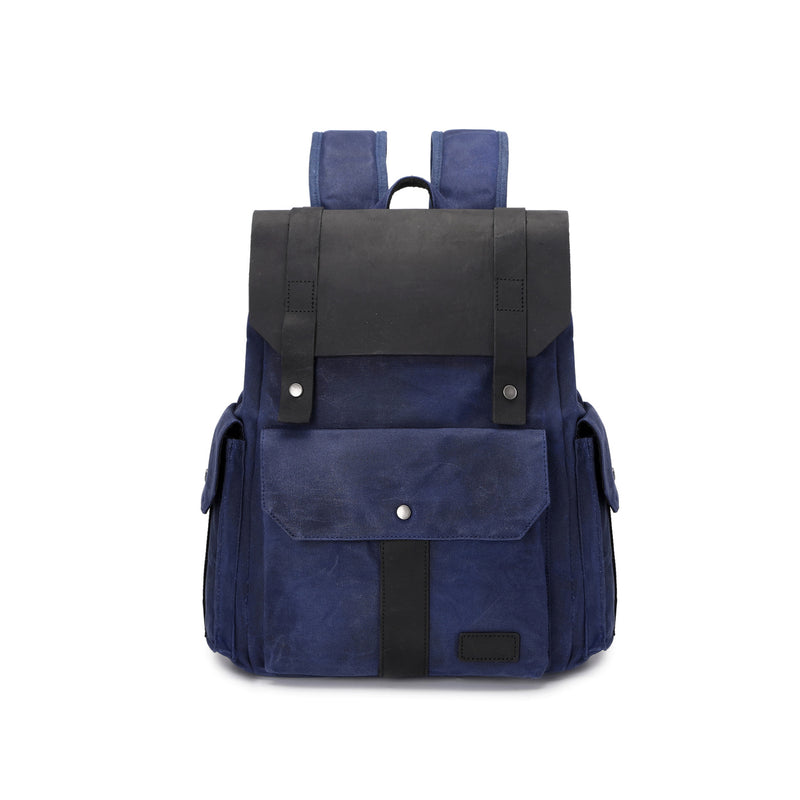 ALI - Sac à dos en cuir véritable et toile enduite - Bleu