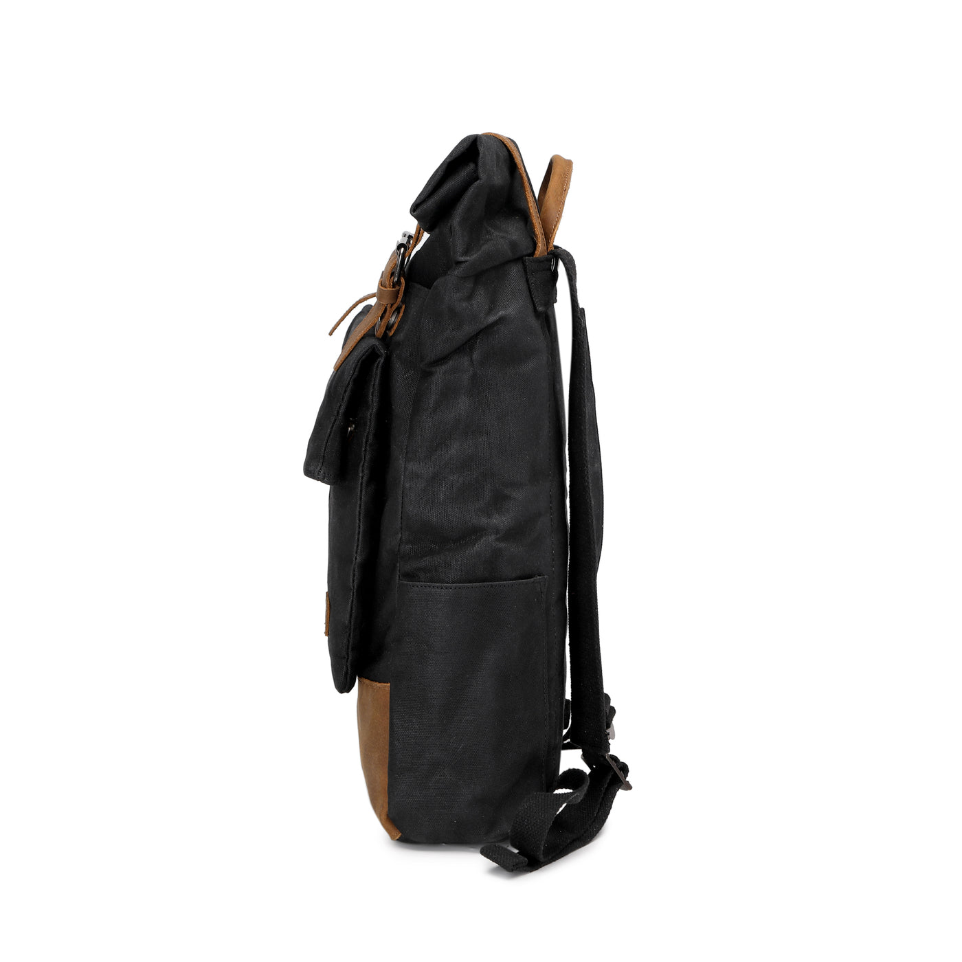 JACK - Sac à dos en cuir véritable et toile enduite - Noir