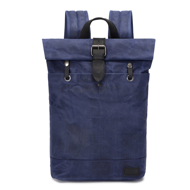 STAN - Sac à dos en cuir véritable et toile enduite - Bleu