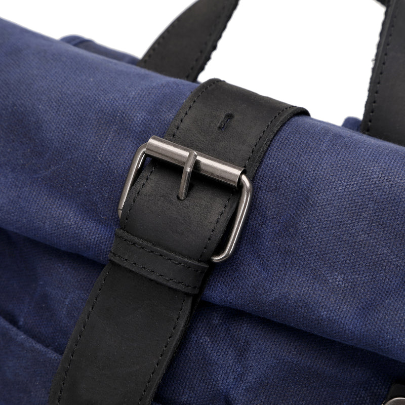 STAN - Sac à dos en cuir véritable et toile enduite - Bleu