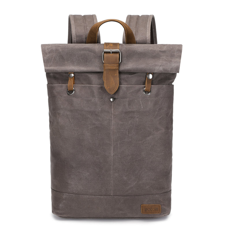 STAN - Sac à dos en cuir véritable et toile enduite - Gris