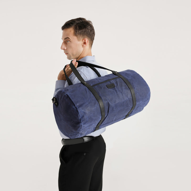 FERDI - Sac polochon en cuir véritable et toile enduite - Bleu