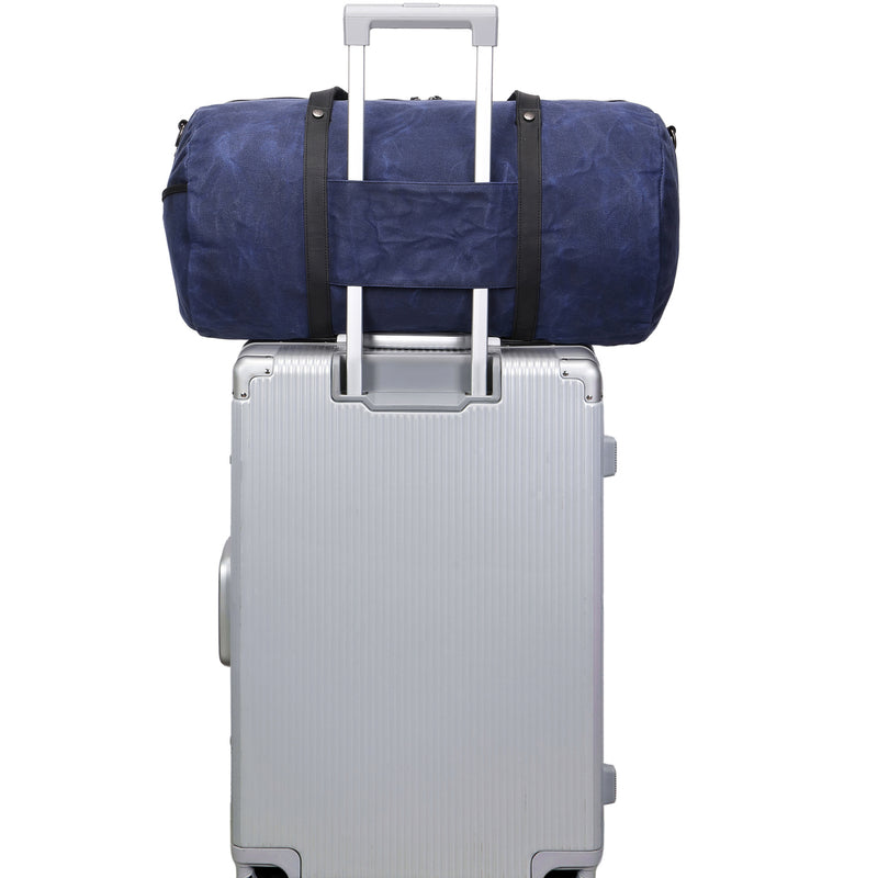 FERDI - Sac polochon en cuir véritable et toile enduite - Bleu