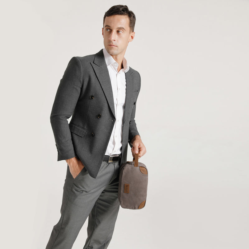 TOM - Trousse de toilette en cuir véritable et toile enduite - Gris