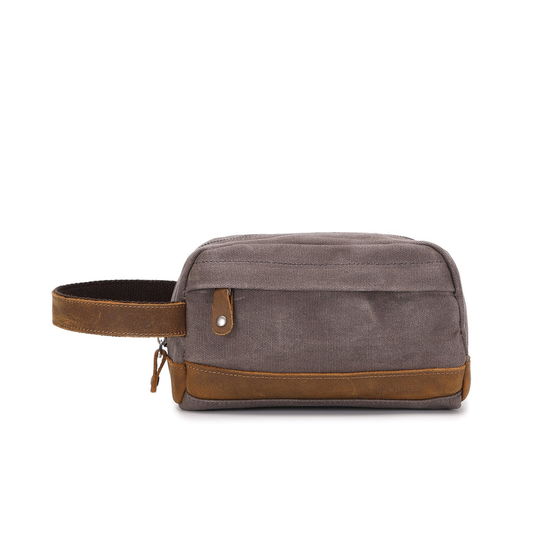 TONY - Trousse de toilette en cuir véritable et toile enduite - Gris