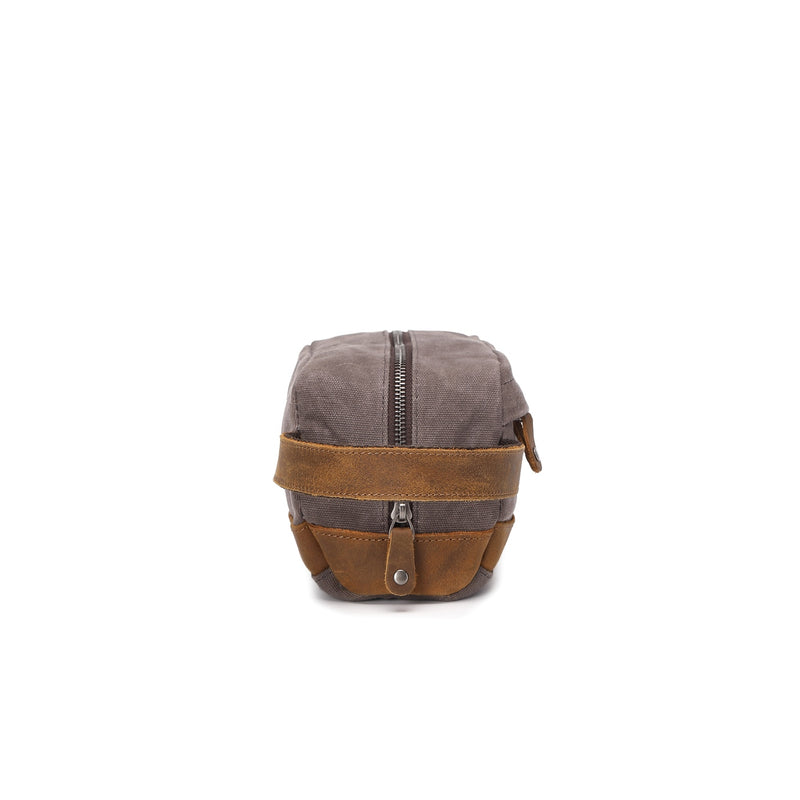 TONY - Trousse de toilette en cuir véritable et toile enduite - Gris
